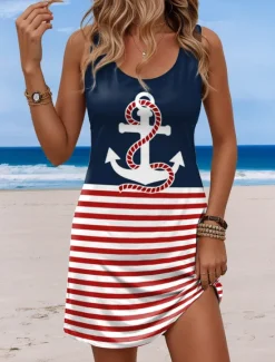 Best Women's Mini Dress Petite Dress Petite Dress Sundress A Line Dress Tank Dress Casual Vacation Daily Beach Loose Fit Heart Rose Flag Sleeveless Crew Neck White Red Royal Blue Blue Summer Women Sundresses