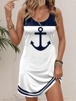 Best Women's Mini Dress Petite Dress Petite Dress Sundress A Line Dress Tank Dress Casual Vacation Daily Beach Loose Fit Heart Rose Flag Sleeveless Crew Neck White Red Royal Blue Blue Summer Women Sundresses