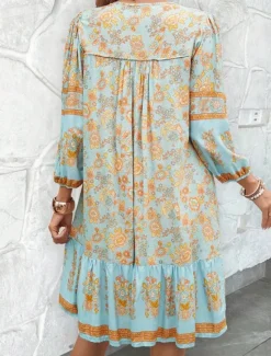 Hot Women's Mini Dress Petite Dress Casual Dress A Line Dress Boho Dress Bohemia Vintage Stylish Vacation Daily Loose Fit Floral 3/4 Length Sleeve V Neck Pink Blue Summer Spring Fall Women Spring Dresses