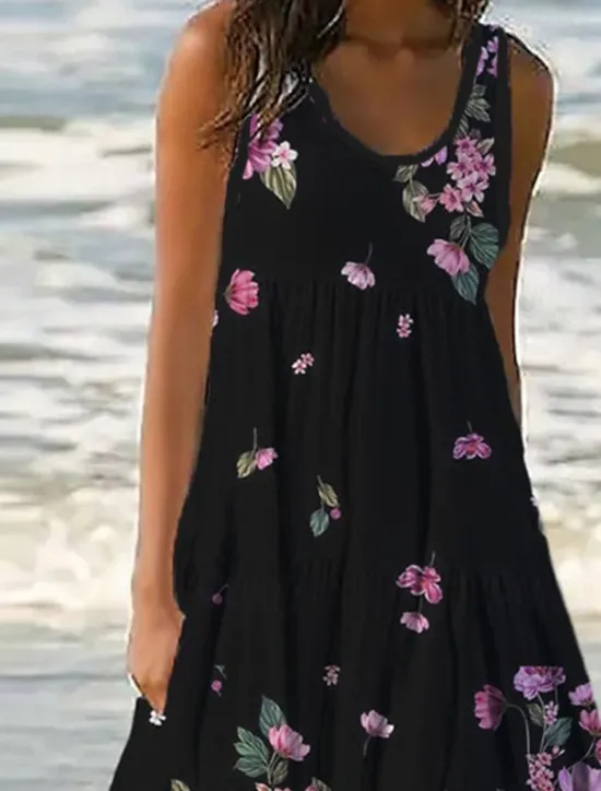 Best Women's Mini Dress Petite Dress Sundress Shift Dress Ruffle Dress Vacation Casual Outdoor Vacation Daily Regular Fit Floral Sleeveless U Neck Blue Purple Fuchsia Green Summer Spring Women Spring Dresses|Sundresses