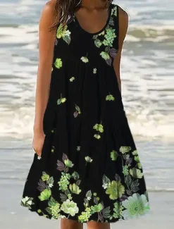 Best Women's Mini Dress Petite Dress Sundress Shift Dress Ruffle Dress Vacation Casual Outdoor Vacation Daily Regular Fit Floral Sleeveless U Neck Blue Purple Fuchsia Green Summer Spring Women Spring Dresses|Sundresses