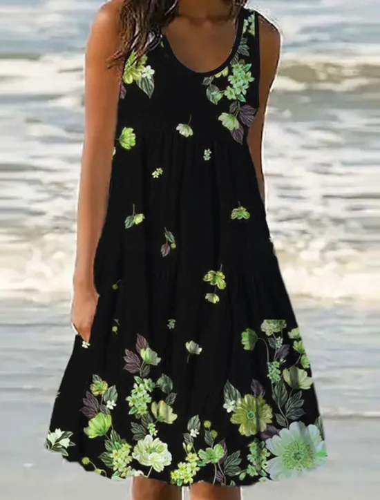 Best Women's Mini Dress Petite Dress Sundress Shift Dress Ruffle Dress Vacation Casual Outdoor Vacation Daily Regular Fit Floral Sleeveless U Neck Blue Purple Fuchsia Green Summer Spring Women Spring Dresses|Sundresses