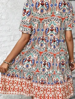 Discount Women's Mini Dress Petite Dress Casual Dress Boho Chic Dresses Summer Dress Boho Dress Casual Boho Vacation Daily Beach Loose Fit Floral Short Sleeve V Neck Red Blue Fuchsia Summer Women Floral Dresses