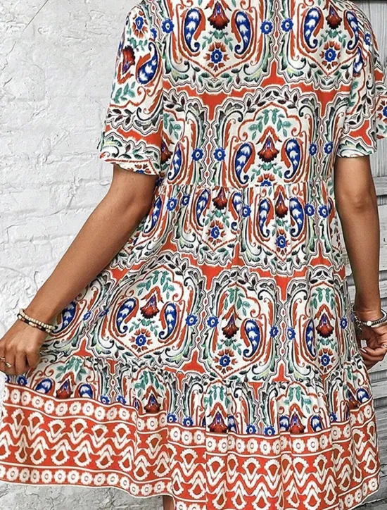 Discount Women's Mini Dress Petite Dress Casual Dress Boho Chic Dresses Summer Dress Boho Dress Casual Boho Vacation Daily Beach Loose Fit Floral Short Sleeve V Neck Red Blue Fuchsia Summer Women Floral Dresses