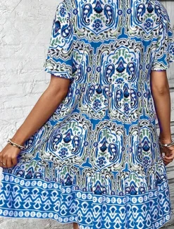 Discount Women's Mini Dress Petite Dress Casual Dress Boho Chic Dresses Summer Dress Boho Dress Casual Boho Vacation Daily Beach Loose Fit Floral Short Sleeve V Neck Red Blue Fuchsia Summer Women Floral Dresses