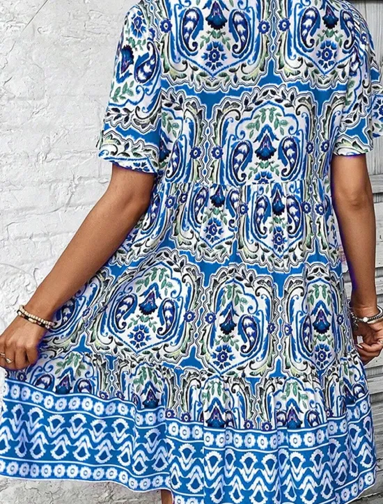 Discount Women's Mini Dress Petite Dress Casual Dress Boho Chic Dresses Summer Dress Boho Dress Casual Boho Vacation Daily Beach Loose Fit Floral Short Sleeve V Neck Red Blue Fuchsia Summer Women Floral Dresses