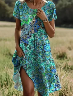 Clearance Women's Mini Dress Petite Dress T Shirt Dress Tee Dress A Line Dress Summer Dress Stylish Casual Vacation Daily Holiday Loose Fit Ditsy Floral Short Sleeve Crew Neck White Red Blue Green Women T Shirt Dresses