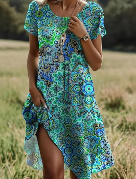 Clearance Women's Mini Dress Petite Dress T Shirt Dress Tee Dress A Line Dress Summer Dress Stylish Casual Vacation Daily Holiday Loose Fit Ditsy Floral Short Sleeve Crew Neck White Red Blue Green Women T Shirt Dresses