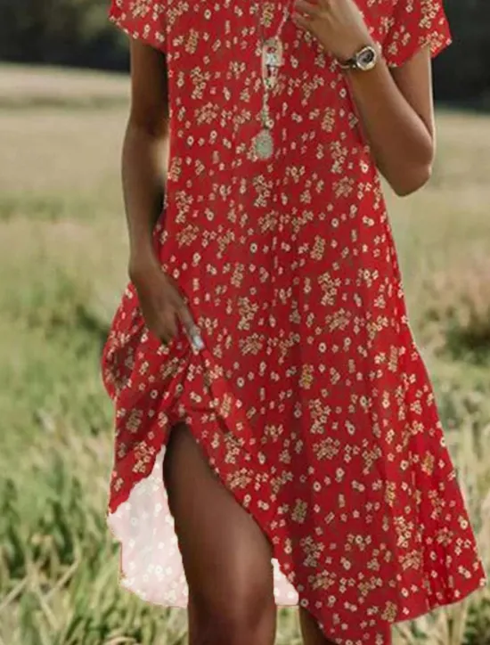 Clearance Women's Mini Dress Petite Dress T Shirt Dress Tee Dress A Line Dress Summer Dress Stylish Casual Vacation Daily Holiday Loose Fit Ditsy Floral Short Sleeve Crew Neck White Red Blue Green Women T Shirt Dresses