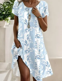 Clearance Women's Mini Dress Petite Dress T Shirt Dress Tee Dress A Line Dress Summer Dress Stylish Casual Vacation Daily Holiday Loose Fit Ditsy Floral Short Sleeve Crew Neck White Red Blue Green Women T Shirt Dresses