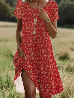 Clearance Women's Mini Dress Petite Dress T Shirt Dress Tee Dress A Line Dress Summer Dress Stylish Casual Vacation Daily Holiday Loose Fit Ditsy Floral Short Sleeve Crew Neck White Red Blue Green Women T Shirt Dresses
