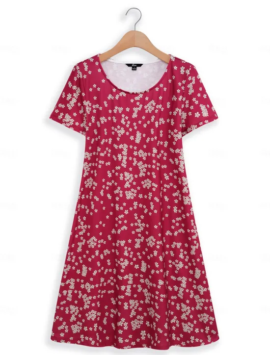 Clearance Women's Mini Dress Petite Dress T Shirt Dress Tee Dress A Line Dress Summer Dress Stylish Casual Vacation Daily Holiday Loose Fit Ditsy Floral Short Sleeve Crew Neck White Red Blue Green Women T Shirt Dresses