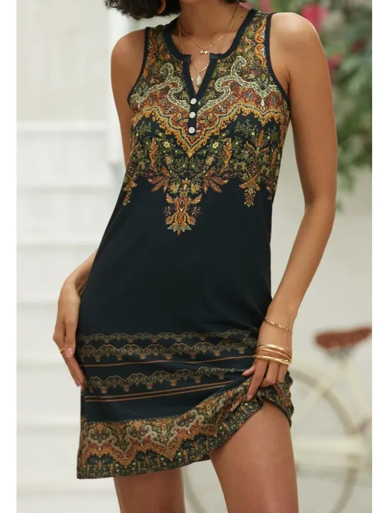 Outlet Women's Mini Dress Petite Dress T Shirt Dress Tee Dress Sundress Summer Dress Vintage Ethnic Tribal Vacation Street Casual Regular Fit Tribal Sleeveless Split Neck Pink Blue Purple Orange Women Spring Dresses|T Shirt Dresses