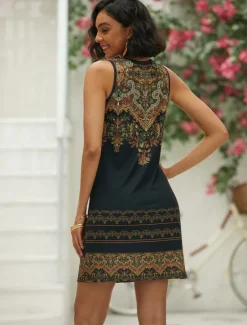 Outlet Women's Mini Dress Petite Dress T Shirt Dress Tee Dress Sundress Summer Dress Vintage Ethnic Tribal Vacation Street Casual Regular Fit Tribal Sleeveless Split Neck Pink Blue Purple Orange Women Spring Dresses|T Shirt Dresses