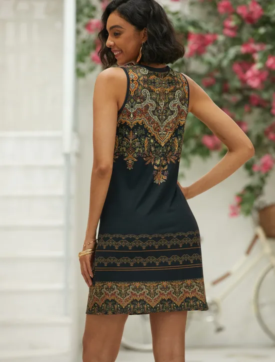 Outlet Women's Mini Dress Petite Dress T Shirt Dress Tee Dress Sundress Summer Dress Vintage Ethnic Tribal Vacation Street Casual Regular Fit Tribal Sleeveless Split Neck Pink Blue Purple Orange Women Spring Dresses|T Shirt Dresses