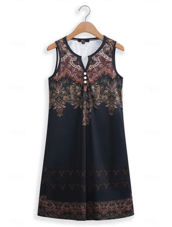 Outlet Women's Mini Dress Petite Dress T Shirt Dress Tee Dress Sundress Summer Dress Vintage Ethnic Tribal Vacation Street Casual Regular Fit Tribal Sleeveless Split Neck Pink Blue Purple Orange Women Spring Dresses|T Shirt Dresses