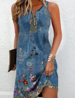Clearance Women's Mini Dress Petite Dress T Shirt Dress Tee Dress Sundress Summer Dress Fashion Modern Boho Outdoor Vacation Casual Regular Fit Floral Sleeveless Split Neck Summer Spring Women Spring Dresses|T Shirt Dresses