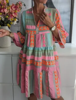New Women's Mini Dress Petite Dress Casual Dress Swing Dress Boho Dress Casual Daily Regular Fit Geometric 3/4 Length Sleeve V Neck Summer Spring Fall Women Floral Dresses