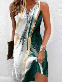 New Women's Mini Dress Petite Dress T Shirt Dress Tee Dress Sundress Summer Dress Vintage Ethnic Tribal Outdoor Vacation Casual Regular Fit Floral Color Block Tribal Sleeveless Split Neck Women Spring Dresses|T Shirt Dresses