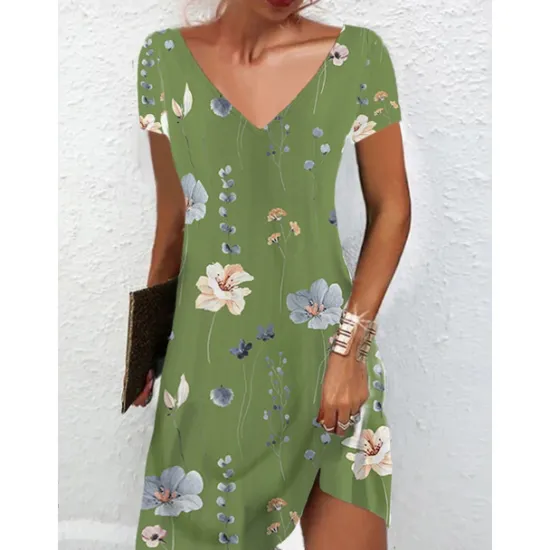 Outlet Women's Mini Dress Petite Dress Petite Dress T Shirt Dress Tee Dress Sundress Summer Dress Active Fashion Streetwear Outdoor Vacation Birthday Regular Fit Floral Short Sleeve V Neck Black Women Spring Dresses|T Shirt Dresses