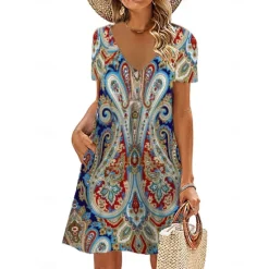 Outlet Women's Mini Dress Petite Dress Petite Dress T Shirt Dress Tee Dress Sundress Summer Dress Active Fashion Streetwear Outdoor Vacation Birthday Regular Fit Floral Short Sleeve V Neck Black Women Spring Dresses|T Shirt Dresses