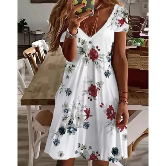 Outlet Women's Mini Dress Petite Dress Petite Dress T Shirt Dress Tee Dress Sundress Summer Dress Active Fashion Streetwear Outdoor Vacation Birthday Regular Fit Floral Short Sleeve V Neck Black Women Spring Dresses|T Shirt Dresses
