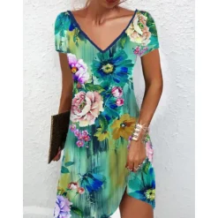Outlet Women's Mini Dress Petite Dress Petite Dress T Shirt Dress Tee Dress Sundress Summer Dress Active Fashion Streetwear Outdoor Vacation Birthday Regular Fit Floral Short Sleeve V Neck Black Women Spring Dresses|T Shirt Dresses