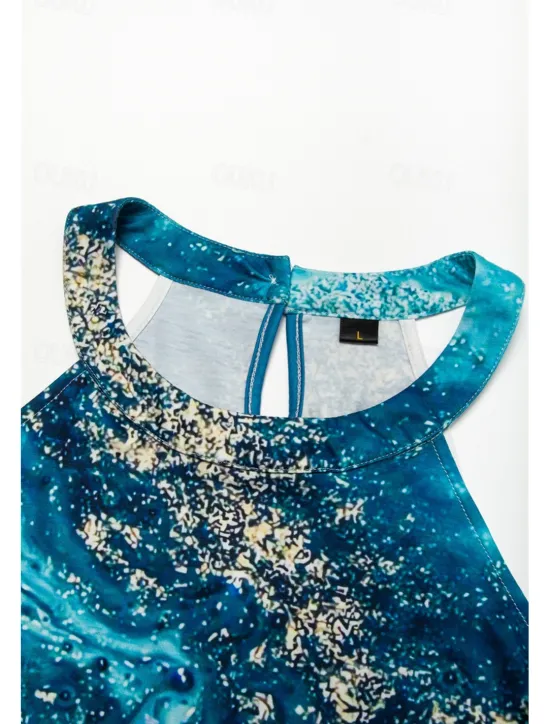 New Women's Mini Dress Petite Dress Petite Dress Sundress Summer Dress Halter Neck Dress Active Fashion Streetwear Outdoor Vacation Daily Regular Fit Ombre Color Block Marble Sleeveless Halter Women Sundresses