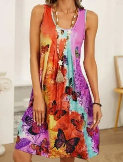 Discount Women's Mini Dress Petite Dress T Shirt Dress Tee Dress Shift Dress Tank Dress Bohemia Stylish Sexy Vacation Casual Beach Regular Fit Floral Sleeveless U Neck Colourful Light Purple Purple Women Sundresses