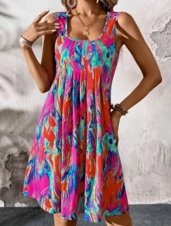 Discount Women's Mini Dress Petite Dress T Shirt Dress Tee Dress Shift Dress Tank Dress Bohemia Stylish Sexy Vacation Casual Beach Regular Fit Floral Sleeveless U Neck Colourful Light Purple Purple Women Sundresses