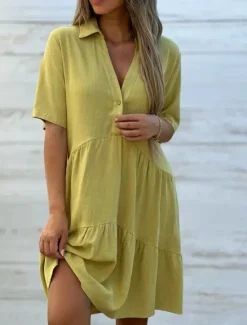Women's Mini Dress Petite Dress White Dress Shirt Dress Casual Dress Summer Dress Fashion Classic Modern Daily Weekend Regular Fit Plain Half Sleeve Shirt Collar Black White Red Blue Summer Women White Dresses