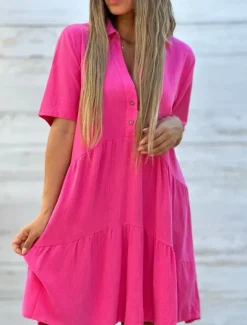 Women's Mini Dress Petite Dress White Dress Shirt Dress Casual Dress Summer Dress Fashion Classic Modern Daily Weekend Regular Fit Plain Half Sleeve Shirt Collar Black White Red Blue Summer Women White Dresses