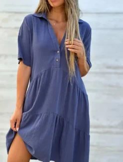 Women's Mini Dress Petite Dress White Dress Shirt Dress Casual Dress Summer Dress Fashion Classic Modern Daily Weekend Regular Fit Plain Half Sleeve Shirt Collar Black White Red Blue Summer Women White Dresses