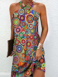 Discount Women's Mini Dress Petite Dress Shift Dress Summer Dress Print Dress Bohemia Vintage Fashion Vacation Casual Daily Loose Fit Graphic Geometric Sleeveless Halter Neck Wine Blue Summer Spring Women Sundresses
