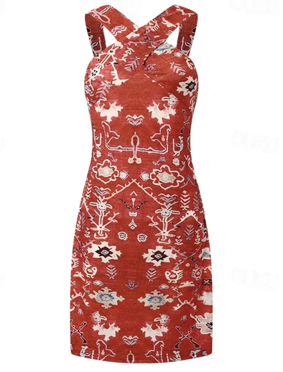 Discount Women's Mini Dress Petite Dress Shift Dress Summer Dress Print Dress Bohemia Vintage Fashion Vacation Casual Daily Loose Fit Graphic Geometric Sleeveless Halter Neck Wine Blue Summer Spring Women Sundresses