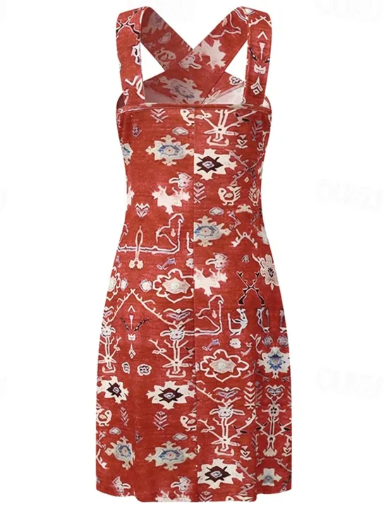 Discount Women's Mini Dress Petite Dress Shift Dress Summer Dress Print Dress Bohemia Vintage Fashion Vacation Casual Daily Loose Fit Graphic Geometric Sleeveless Halter Neck Wine Blue Summer Spring Women Sundresses