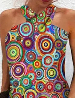 Discount Women's Mini Dress Petite Dress Shift Dress Summer Dress Print Dress Bohemia Vintage Fashion Vacation Casual Daily Loose Fit Graphic Geometric Sleeveless Halter Neck Wine Blue Summer Spring Women Sundresses