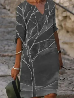 Outlet Women's Mini Dress Petite Dress T Shirt Dress Tee Dress Shift Dress Summer Dress Bohemia Modern Boho Vacation Work Casual Regular Fit Floral Tree Half Sleeve V Neck Blue Green Gray Summer Women T Shirt Dresses