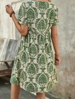 New Women's Mini Dress Petite Dress Casual Dress Boho Chic Dresses T Shirt Dress Tee Dress Boho Dress Bohemia Vintage Casual Vacation Daily Loose Fit Floral Short Sleeve V Neck Blue Green Summer Spring Women Floral Dresses