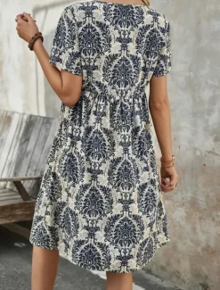 New Women's Mini Dress Petite Dress Casual Dress Boho Chic Dresses T Shirt Dress Tee Dress Boho Dress Bohemia Vintage Casual Vacation Daily Loose Fit Floral Short Sleeve V Neck Blue Green Summer Spring Women Floral Dresses