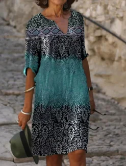 Online Women's Mini Dress Petite Dress T Shirt Dress Tee Dress Shift Dress Summer Dress Active Vintage Fashion Outdoor Vacation Work Regular Fit Floral Half Sleeve V Neck Pink Navy Blue Blue Gray Women T Shirt Dresses