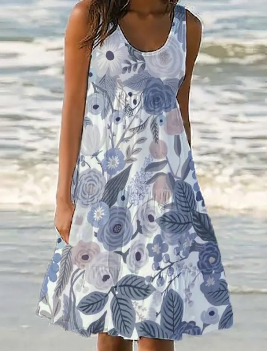 Outlet Women's Mini Dress Petite Dress Sundress Shift Dress Tank Dress Active Tropical Fashion Outdoor Vacation Going out Regular Fit Floral Sleeveless U Neck Pink Blue Purple Green Summer Spring Women Spring Dresses|Sundresses