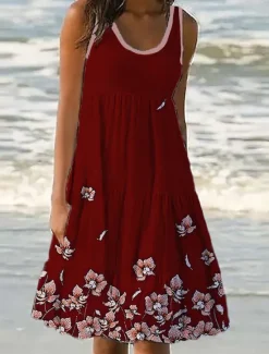Outlet Women's Mini Dress Petite Dress Sundress Shift Dress Tank Dress Active Tropical Fashion Outdoor Vacation Going out Regular Fit Floral Sleeveless U Neck Pink Blue Purple Green Summer Spring Women Spring Dresses|Sundresses