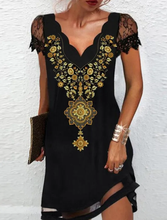 Online Women's Mini Dress Petite Dress Casual Dress Boho Dress Elegant Bohemia Stylish Vacation Daily Date Regular Fit Floral V Neck White Yellow Pink Blue Summer Women Spring Dresses
