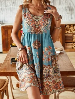 Best Women's Mini Dress Petite Dress Sundress Shift Dress Tank Dress Active Tropical Fashion Outdoor Vacation Going out Regular Fit Floral Sleeveless U Neck Pink Blue Orange Summer Spring Women Spring Dresses|T Shirt Dresses