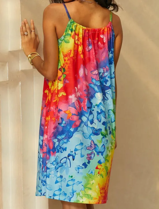 New Women's Mini Dress Petite Dress Sundress Shift Dress Summer Dress Tropical Sexy Casual Vacation Daily Beach Loose Fit Color Gradient Sleeveless Crew Neck Rainbow Blue Green Summer Spring Women Sundresses