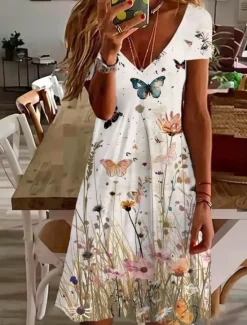 Women's Mini Dress Petite Dress T Shirt Dress Tee Dress Sundress A Line Dress Elegant Vintage Stylish Vacation Birthday Casual Regular Fit Floral Graphic Paisley Short Sleeve V Neck Pearl Women T Shirt Dresses