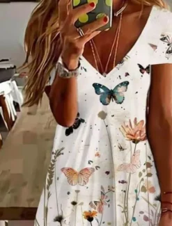 Women's Mini Dress Petite Dress T Shirt Dress Tee Dress Sundress A Line Dress Elegant Vintage Stylish Vacation Birthday Casual Regular Fit Floral Graphic Paisley Short Sleeve V Neck Pearl Women T Shirt Dresses