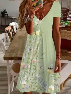 Women's Mini Dress Petite Dress T Shirt Dress Tee Dress Sundress A Line Dress Elegant Vintage Stylish Vacation Birthday Casual Regular Fit Floral Graphic Paisley Short Sleeve V Neck Pearl Women T Shirt Dresses