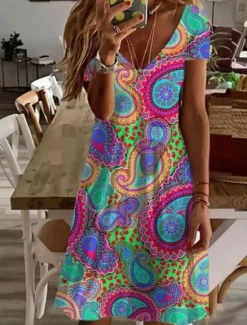 Women's Mini Dress Petite Dress T Shirt Dress Tee Dress Sundress A Line Dress Elegant Vintage Stylish Vacation Birthday Casual Regular Fit Floral Graphic Paisley Short Sleeve V Neck Pearl Women T Shirt Dresses